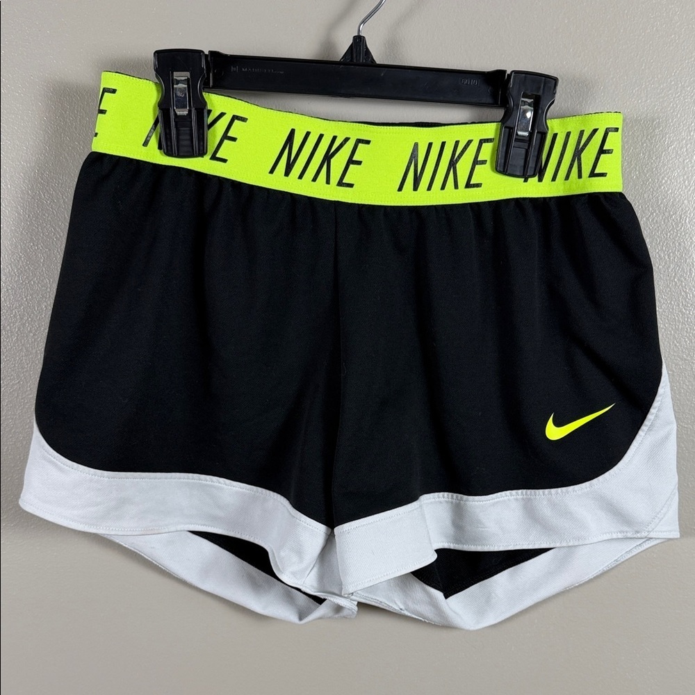 Nike Women’s Black Athletic Shorts with Neon Yellow Waistband